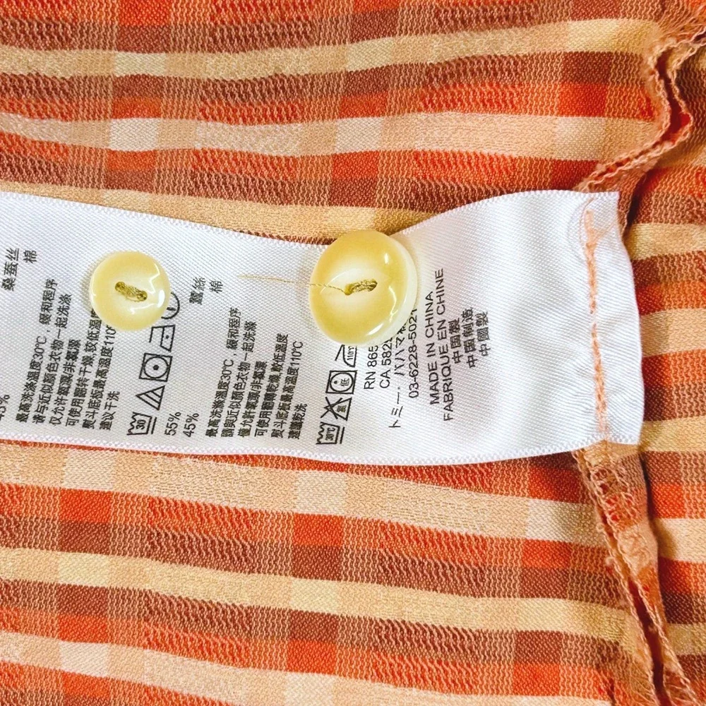 Tommy Bahama Silk Camp Shirt Mens XL Orange Coral Plaid Hawaiian Island Resort